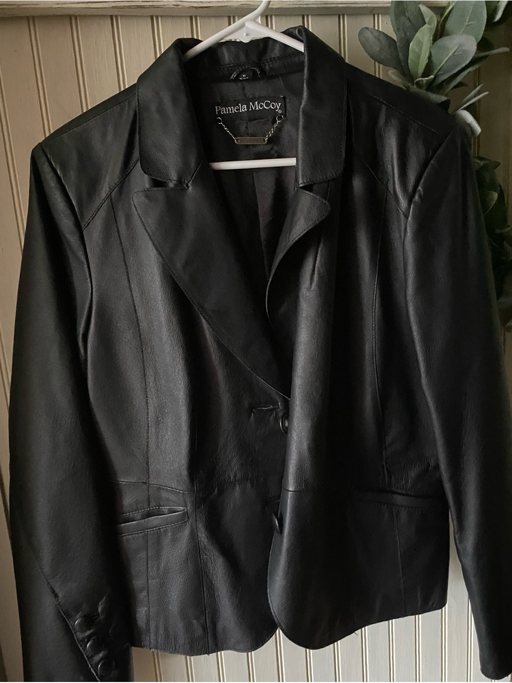 Pamela McCoy Black Leather Tailored Blazer